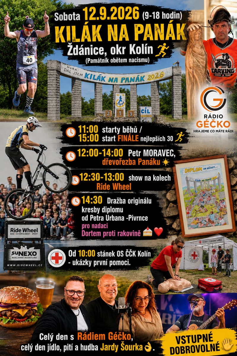 Program KILÁK NA PANÁK 2026 ve Ždánicích – starty běhů, finále, dřevořezba, show Ride Wheel, dražba a Rádio Géčko